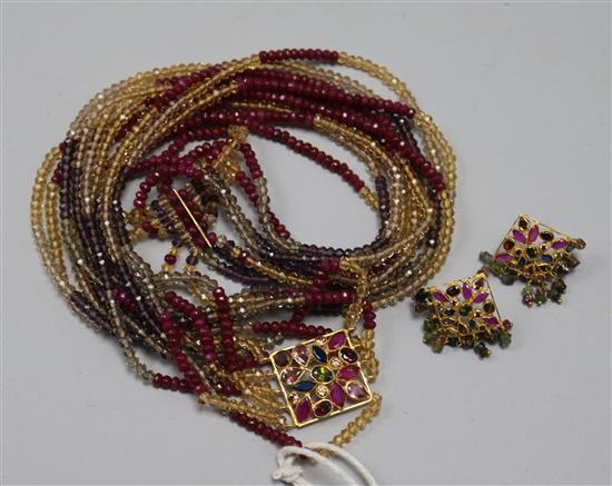 Indian slave necklace, high ct gold mounted and earrings